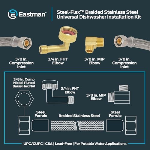 Eastman 8 Ft. Dishwasher Installation Kit, Braided Stainless Steel Supply Line - Image 6