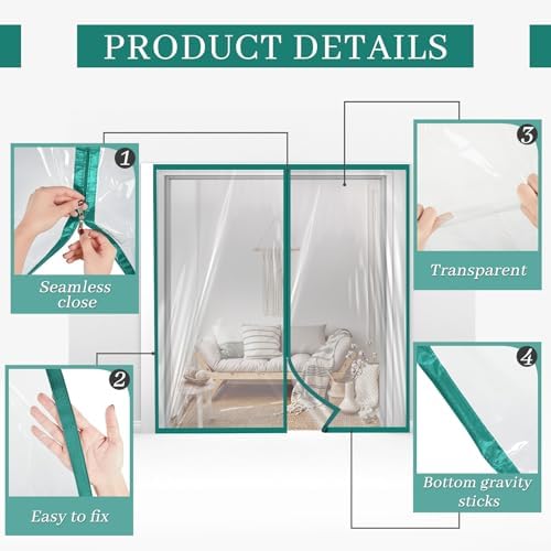 Amylove Zipper 72 x 80 Inch Dust Barrier Door Kit 6 x 6.7 ft Temporary Wall - Image 3