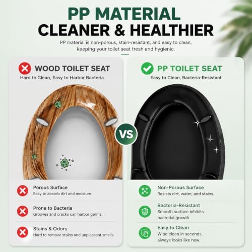 Black Elongated Toilet Seat, 18.5 x 14.2 Inch Durable Plastic Toilet Seat - Image 3