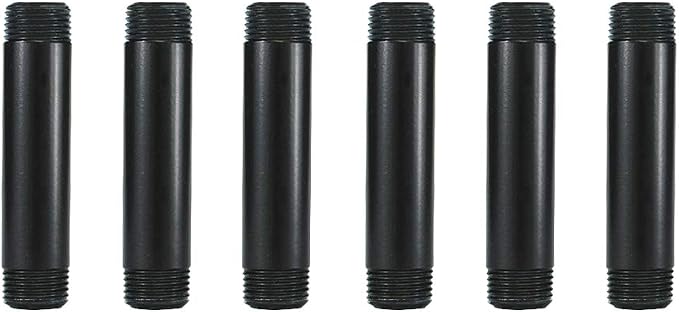 6 Pack 1/2" × 4" Pre-Cut Black Metal Pipe, Industrial Steel Fits Standard Half by GeilSpace