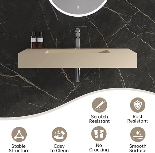 35" x 19" Bathroom Sink with Single Faucet Hole, Stone Resin Wall Mount Sink - Image 3