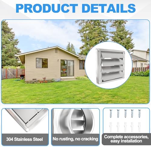 6" Metal Outdoor Dryer Vent Cover, Stainless Steel Exhaust Vent Hood - Image 7