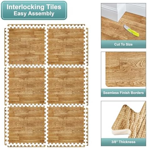 Sorbus Wood Grain Floor Tiles Foam Mat EVA Interlocking Mats Tile 3/8-Inch - Image 6