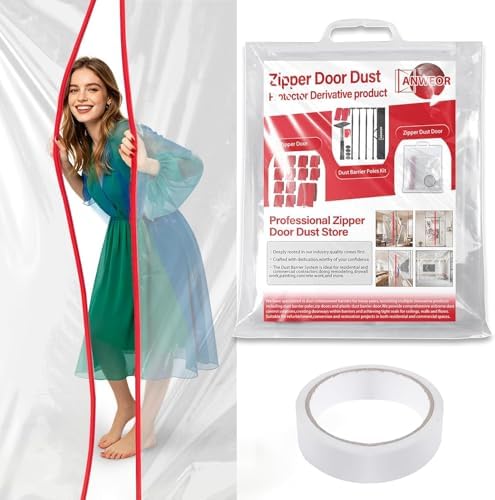 2- Pack Dust Barrier Plastic Zipper Door, 4 FT x 7.2 FT Heavy-Duty Door Dust by ANWEOR