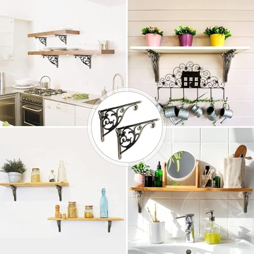 Shelf Brackets 4 Inch 4 Pack Heavy Duty Brushed Antique Brass Wall Bracket - Image 2