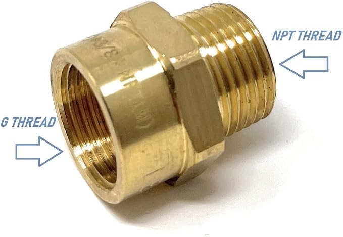 Cascada 3/8" G Thread Female to NPT Male Adapter Lead-Free | Brass Pipe Fitting - Image 2