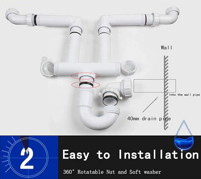 Talea Double Kitchen Sinks Drain Pipe Kit Drain Pipe Rear Hard Tube - Image 5