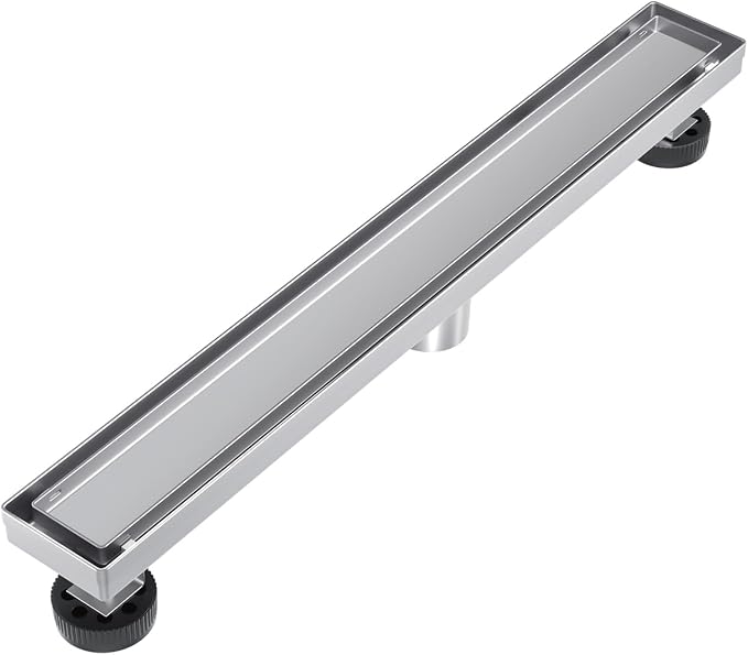 18 Inch Linear Shower Drain, Brushed Stainless Steel Rectangle Bathroom Tile by Dilvii