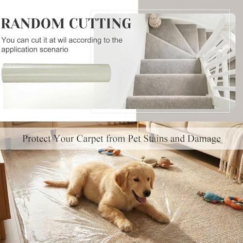 Amylove 11 Inch X 100 ft” Carpet Plastic Protection Film, Transparent - Image 5