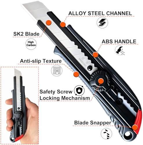18mm Heavy Duty Utility Knife, Screw Lock Box Cutter - Image 6