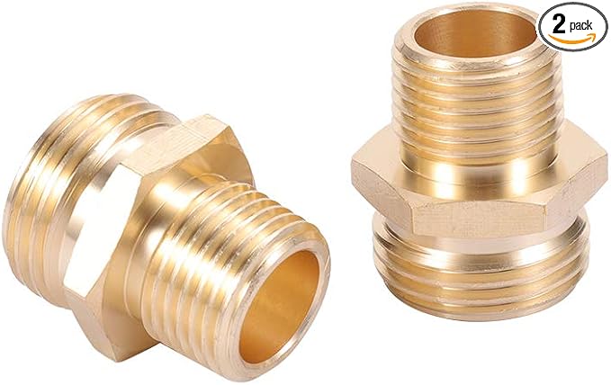 3/4" GHT Male to 1/2" NPT Male Connector, Brass Garden Hose Fitting 2pcs by ZKZX