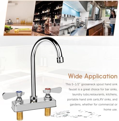 Commercial Bar Sink Faucet 4 Inch Center Deck Mount 5-1/2" Gooseneck Spout - Image 2