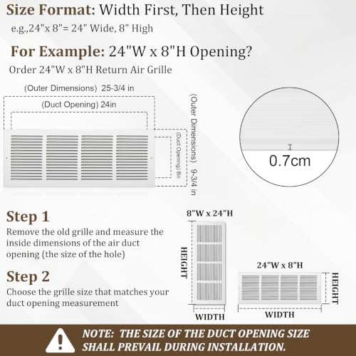 24x8 Steel Return Air Grille, HVAC Vent Cover Fits 24"W x 8"H Duct Opening - Image 3