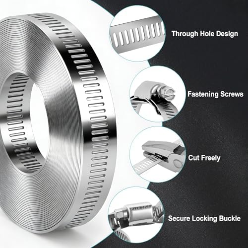 Hose Clamps DIY Kit 16 FT, Adjustable Metal Screw Clamps Strap +10 Fastener - Image 6