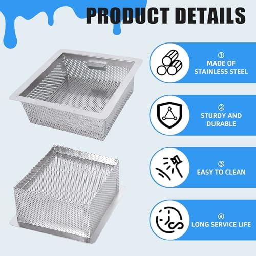 8.5x8.5x3 Inch Stainless Steel Commercial Floor Drain Strainer Bar Buffet - Image 3