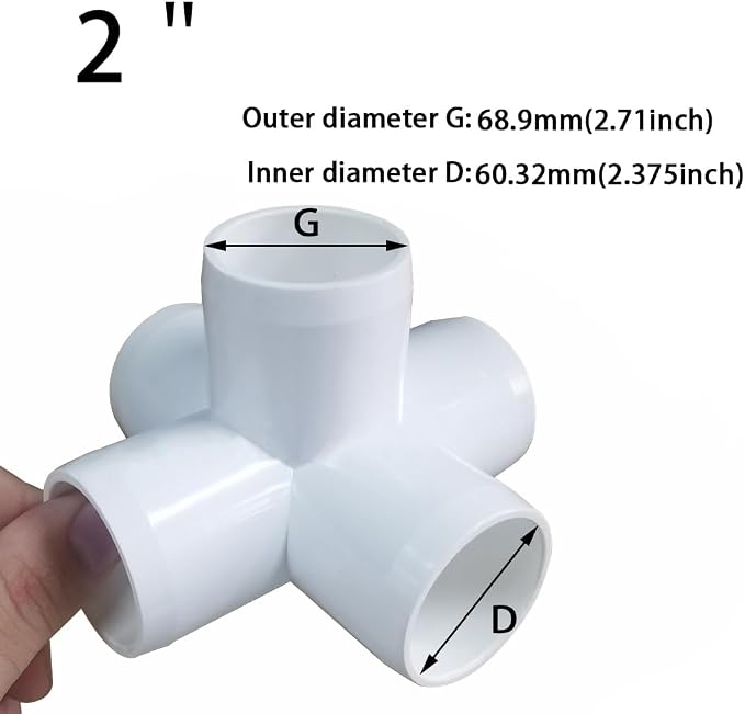2 Inch Tee PVC Fitting 5 Way Elbow Connector, Furniture Grade 90 Degree Elbow - Image 2
