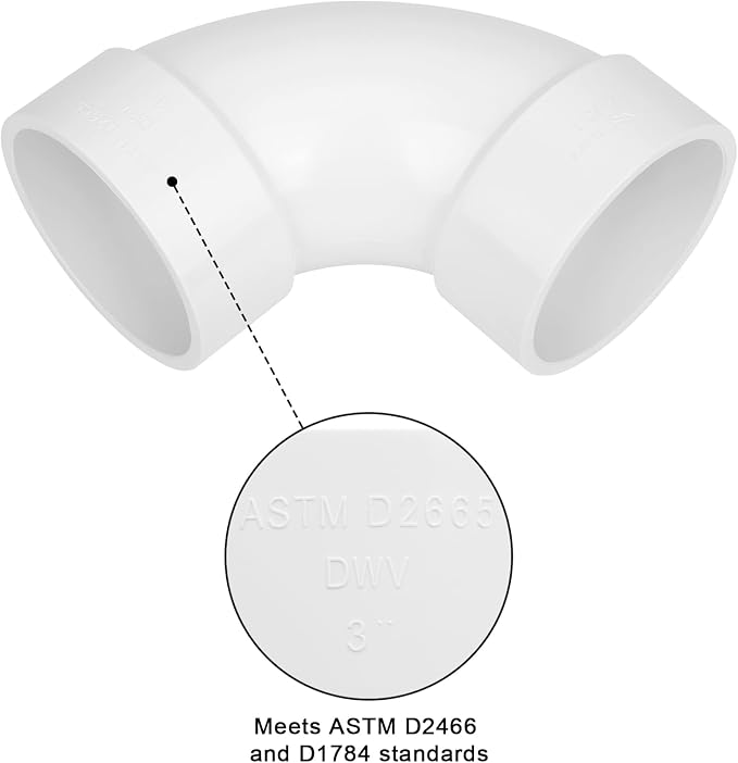 3" PVC DWV Sanitary 90-Degree Elbow White SCH40 3" PVC DWV 90° Elbow Pipe - Image 4