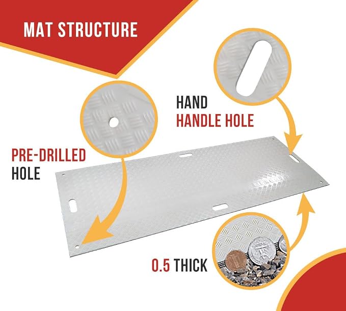 12 Pk 4' x 8' - 1/2" Thick Heavy Duty White Ground Protection Mats - Easily - Image 4