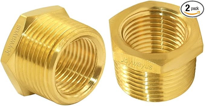 Joywayus 2Pcs Brass Reducing Hex Bushing 1" NPT Male to 3/4" NPT Female | Cast by Joywayus
