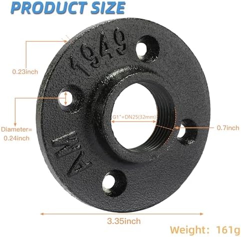 1" Heavy Duty Black Floor Flange, Home TZH 4 Pack Malleable iron Pipe Flange - Image 2