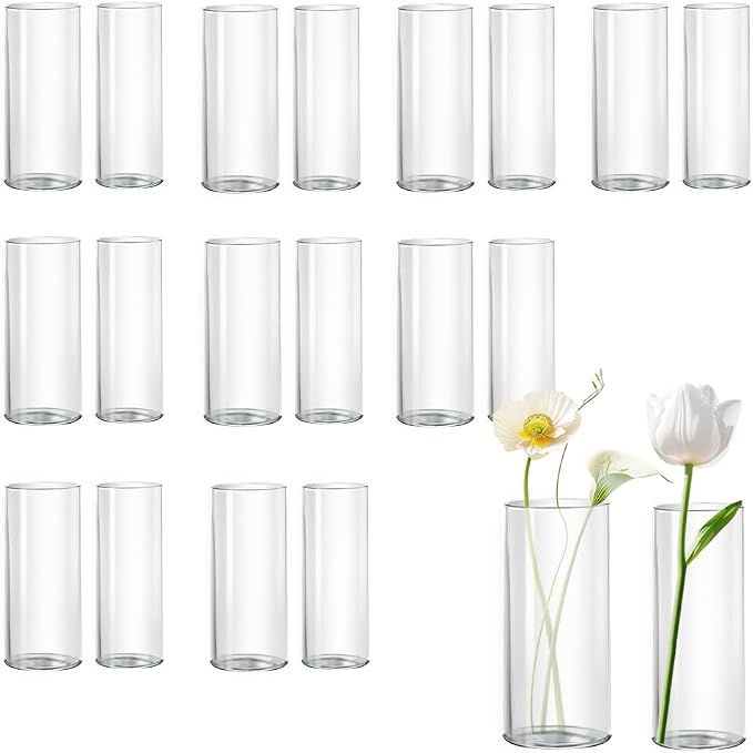 20 Pack Glass Cylinder Vase for Centerpieces, 7.48 and 7.87 inch Candle Flower by Zomiol