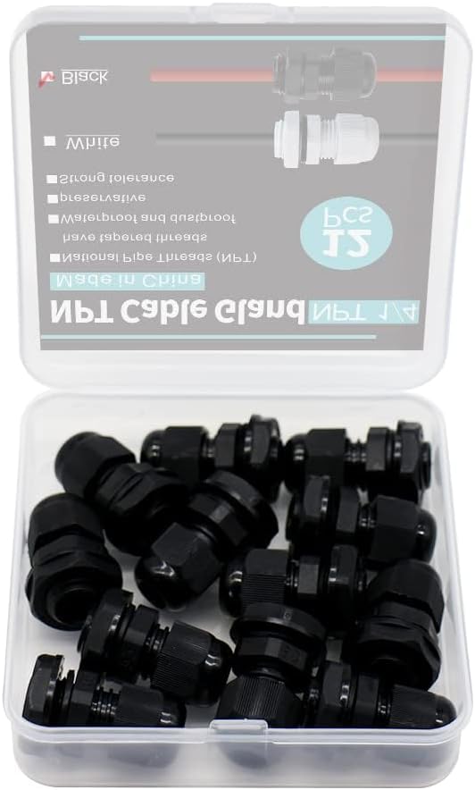 12-Pack 1/4" NPT Cable Glands, IP68 Waterproof Nylon PA66 Strain Relief Cord - Image 4