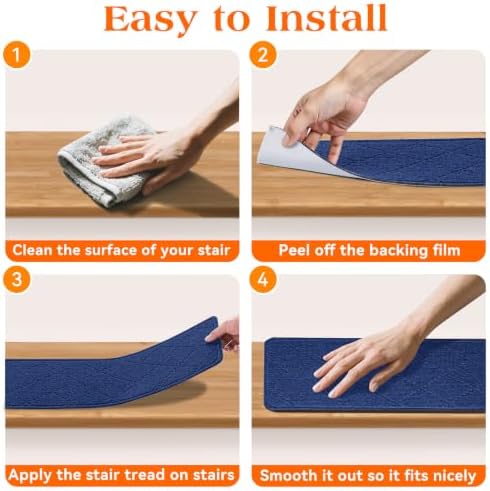 Stair Treads for Wooden Steps 4 PCS, Non Slip Stair Rugs Blue - Image 6