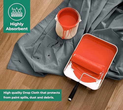 Canvas Drop Cloth for Painting 9x6 feet Pack of 1-8oz Painters Drop Cloths for - Image 2