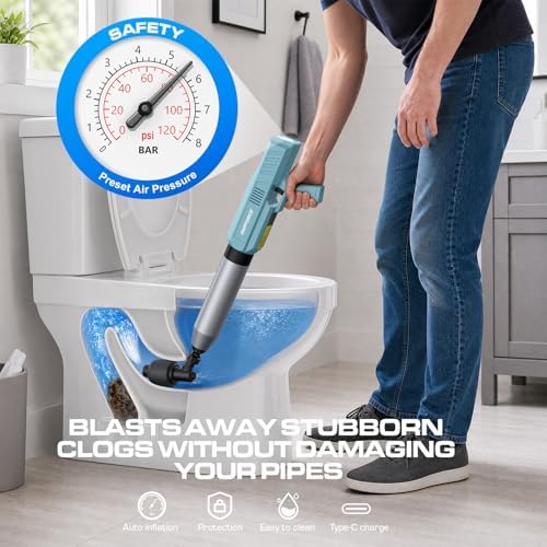 Electric Toilet Plunger, Heavy-Duty Clog Remover, Dusty Blue - Image 2