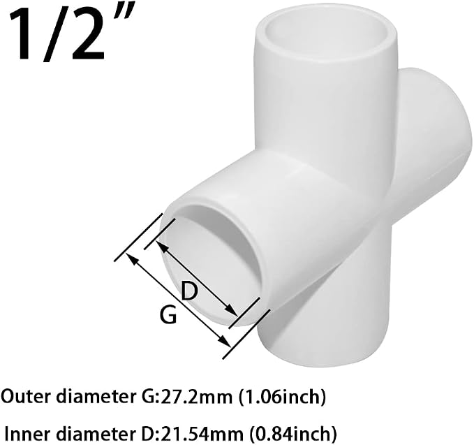 1/2 Inch Cross PVC Fitting 4 Way Connector, Furniture Grade Corner Fittings - Image 2