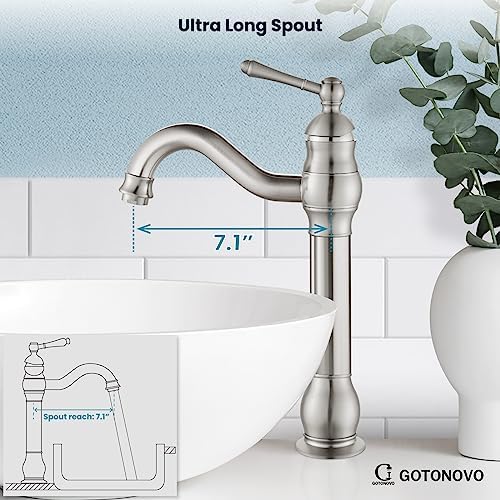gotonovo Vintage Bathroom Vessel Sink Faucet, Brushed Nickel, - Image 5