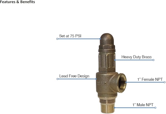 PRVHDNL100 1" No-Lead Heavy-Duty Brass Pressure Relief Valve, Contractor-Grade - Image 3