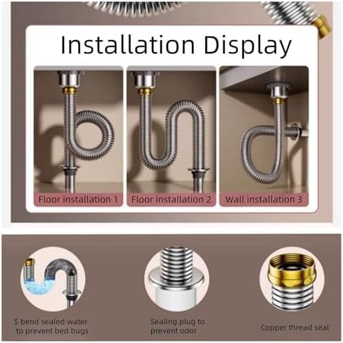 1 1/2 p trap, 201 stainless under sink plumbing kit, odor proofunder sink pipe - Image 5
