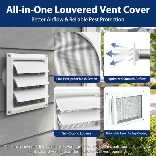 4 Inch Louvered Dryer Vent Cover Outside, Outdoor Exhaust Vent Cover - Image 4