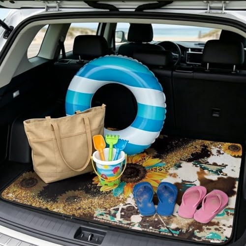 ELEQIN Western Sunflower Cow Print Car Cargo Liner All Weather Heavy Duty Trunk - Image 2
