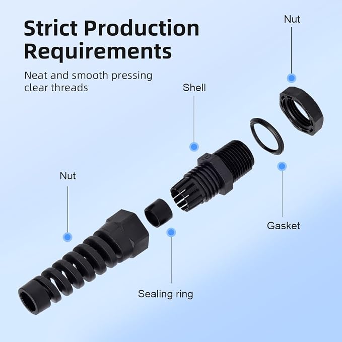 Strain Relief Cord Connector, CGELE 10 Pack NPT 1/4" Waterproof Cable Gland - Image 5