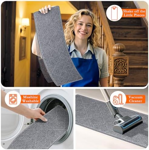 Stair Treads for Wooden Steps 15 PCS, Non Slip Stair Rugs Grey - Image 5