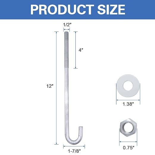 1/2” x 12” J Bolt Anchors for Concrete - Image 3