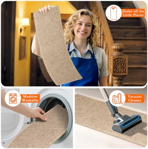 Stair Treads for Wooden Steps 4 PCS Non Slip Stair Rugs Khaki - Image 5