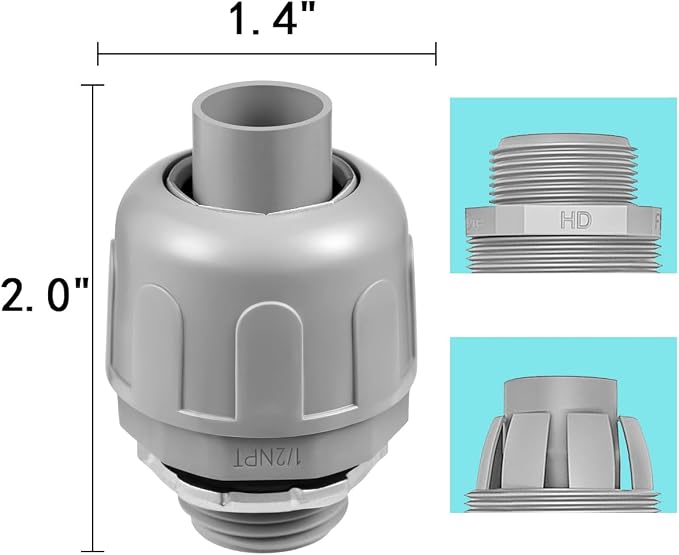 32-Pack 1/2" NPT Liquid Tight Connector Conduit Fitting UL PVC Straight | UV - Image 2