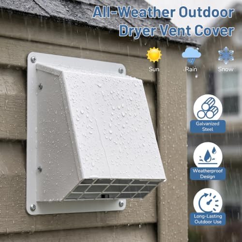 4 Inch Dryer Vent Cover Outside, Galvanized Steel Exterior Hooded Wall Vent - Image 6