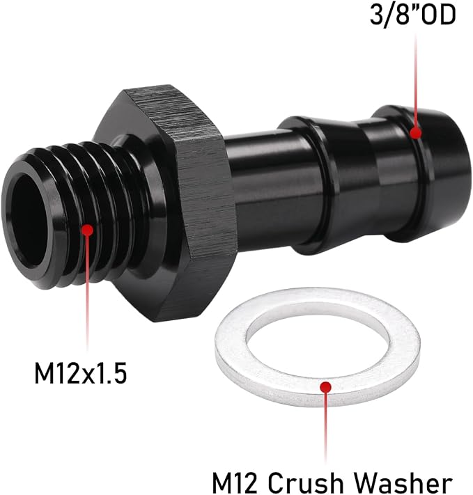 M12x1.5 Male Metric to 3/8 Barb Fuel Pump Outlet Adapter Fitting Aluminum Black - Image 2