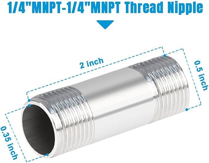 Quickun 304 Stainless Steel Pipe Fitting, 1/4" NPT x 1/4" NPT Male Malleable - Image 2