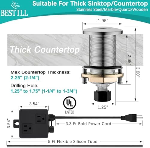 BESTILL All Metal Garbage Disposal Air Switch Kit Dual Outlet, UL Listed Long - Image 6