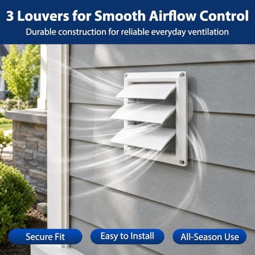 4 Inch Louvered Dryer Vent Cover Outside, Outdoor Exhaust Vent Cover - Image 6
