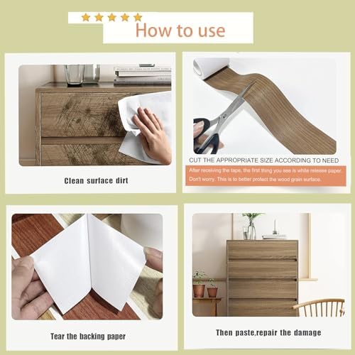 Wood Grain Repair Tape, 2.4 inch X 32ft Self Adhesive Wood Colored Tape - Image 3