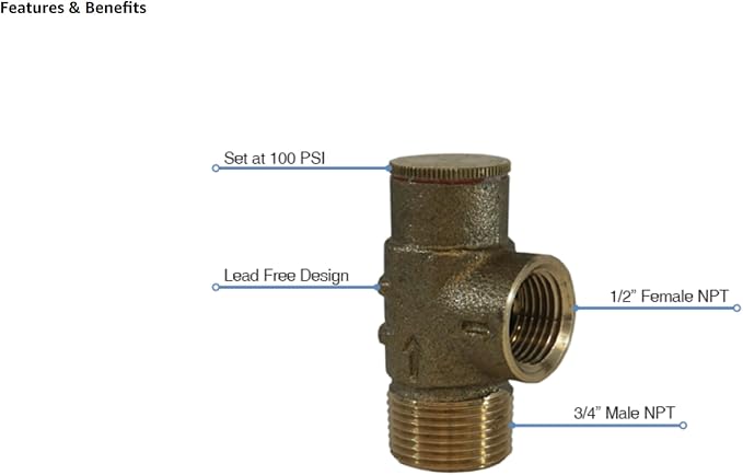 MFG PRVNL75100 3/4" Lead-Free Brass Pressure Relief Valve, 100 PSI Cold Water - Image 4