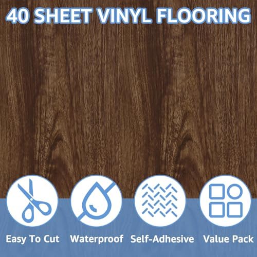 AKOLAFE 40 Sheet Vinyl Flooring 12 x 12 Peel and Stick Floor Tile Waterproof - Image 3