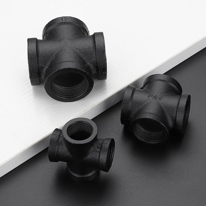 1" Black Pipe Fittings 4-Way Cross Fitting Home Expert 10 Pack | Malleable Cast - Image 2