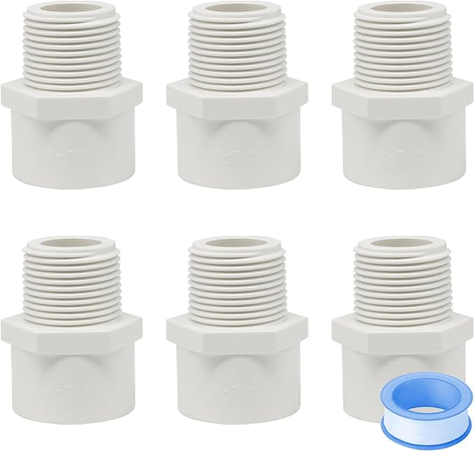 6PCS 1 Inch PVC Coupling Fittings White Slip to Male Thread PVC Pipe Fitting by HayEastdor